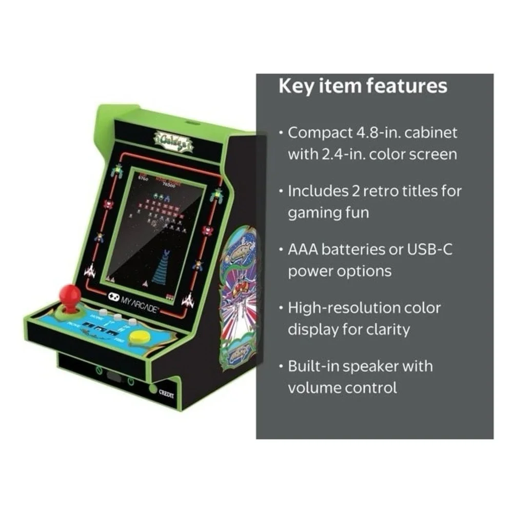 My Arcade Galaga mini arcade game. No cord. Needs batteries. Brand new no tags.